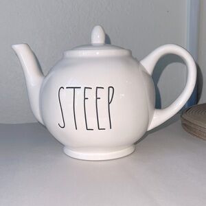 Rae Dunn white large ceramic "STEEP" teapot.